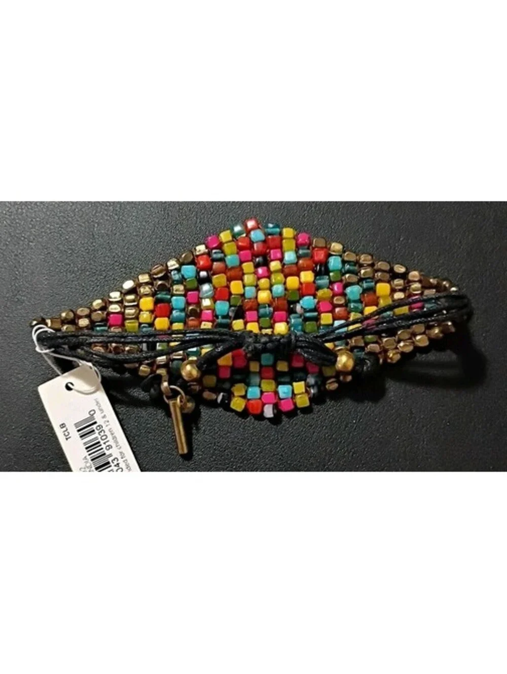 NWT KENNETH COLE Colorful Diamond Beaded Panel Bracelet Signed Gold Black